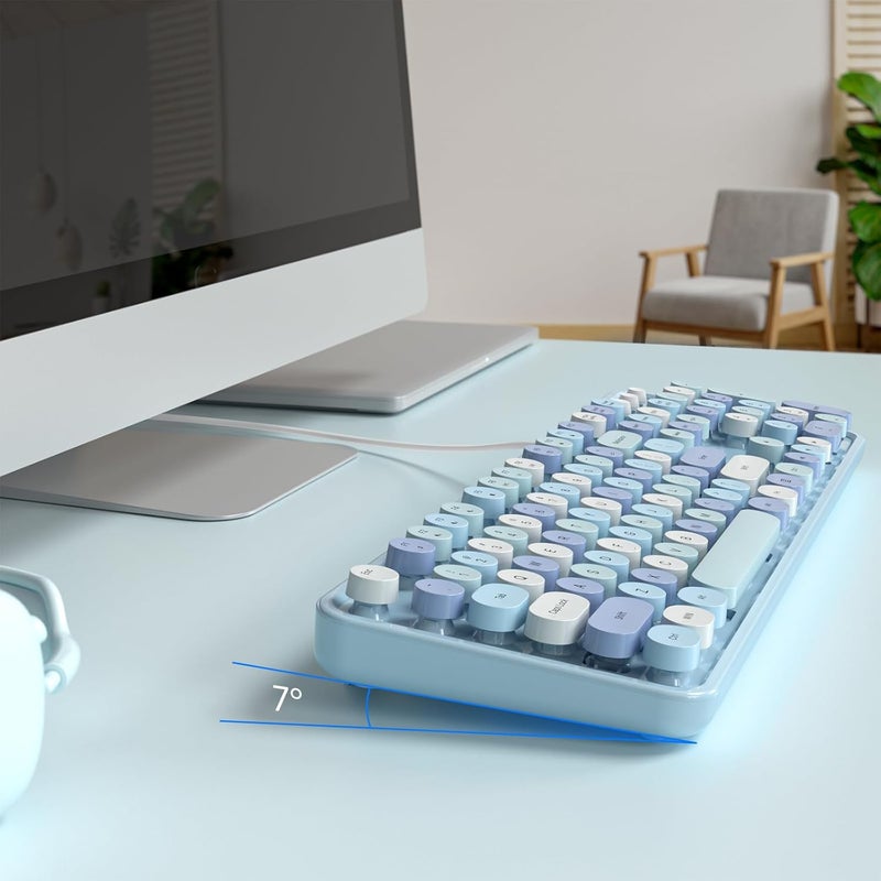 Atelus USB Wired Computer Keyboard - Retro Typewriter Keyboard - Full Size Office Keyboard with Number Pad, Caps Indicators, Foldable Stands, for PC Laptop Desktop Windows (Blue Colorful) - Image 5